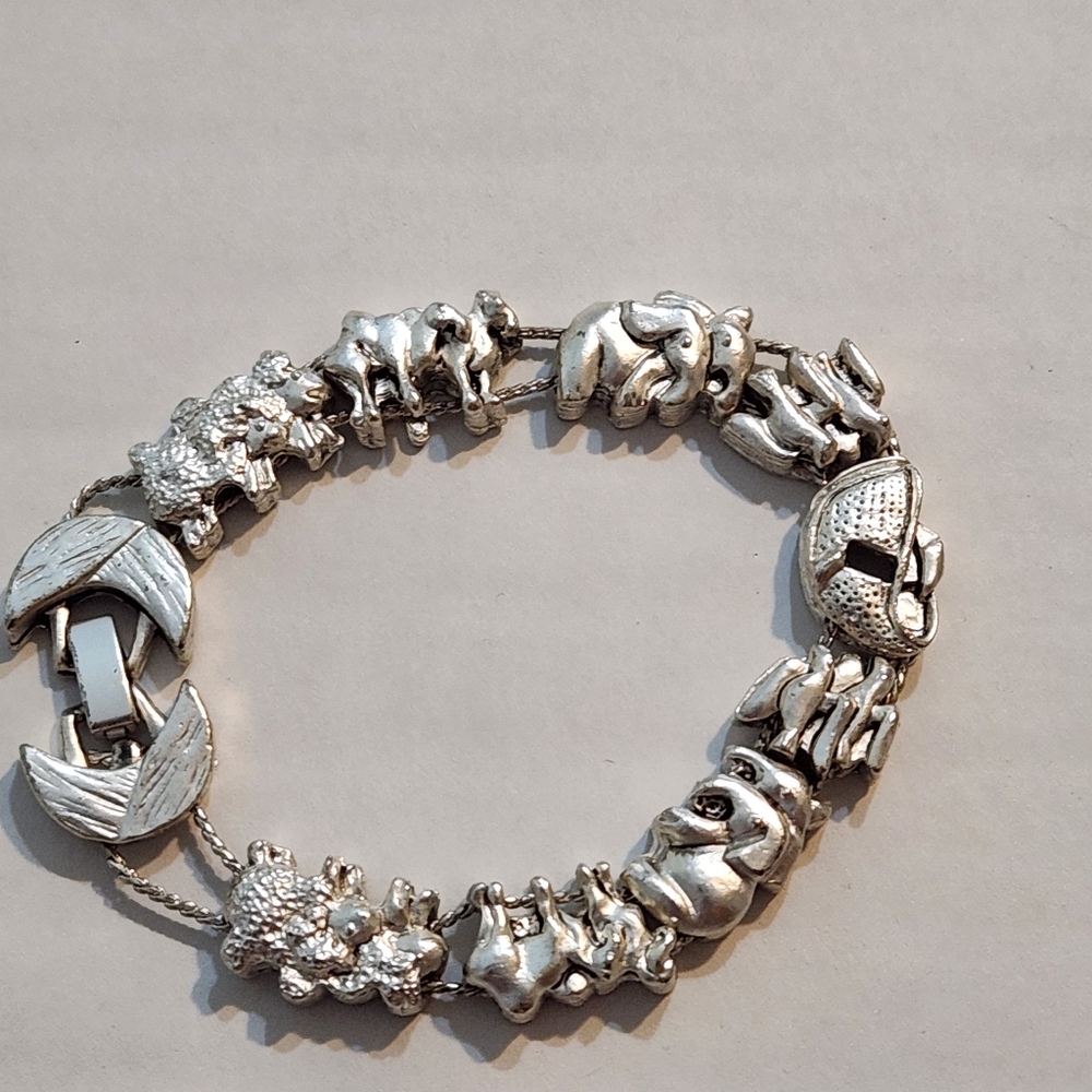 Vintage Noah's Ark theme slide bracelet Silver Colored sheep camel elephant dove - Picture 16 of 16